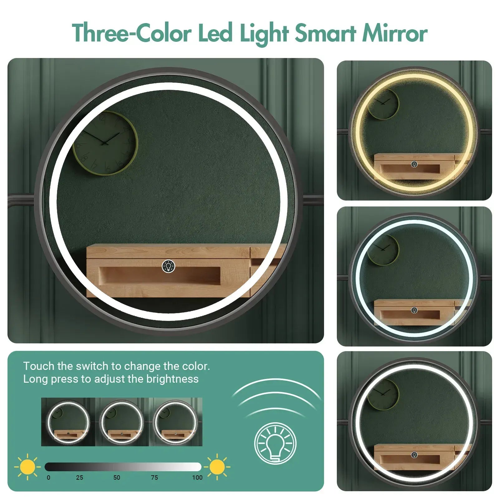 White Black Dressing Table Stool Set with LED Lights and Charging Station, 80x136cm - Image 8