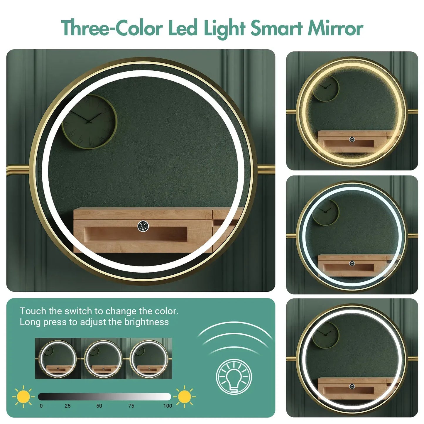 Dressing Table Stool Set in White & Gold with LED Lights and Charging Station - Image 5