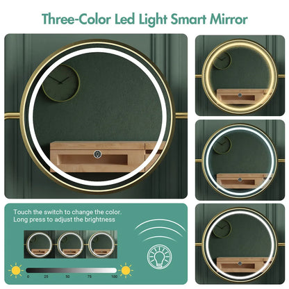 Dressing Table Stool Set in White & Gold with LED Lights and Charging Station - Image 5