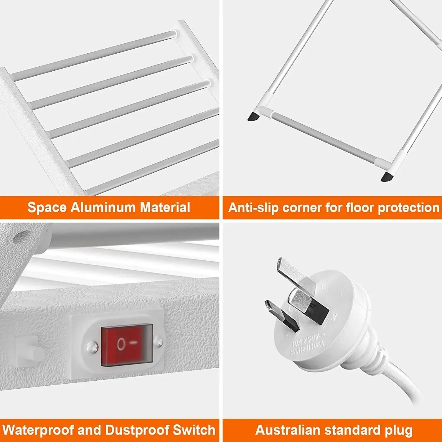 White 220W Electric Heated Towel Rack in Silver with 20 Bars for Fast Drying - Image 3