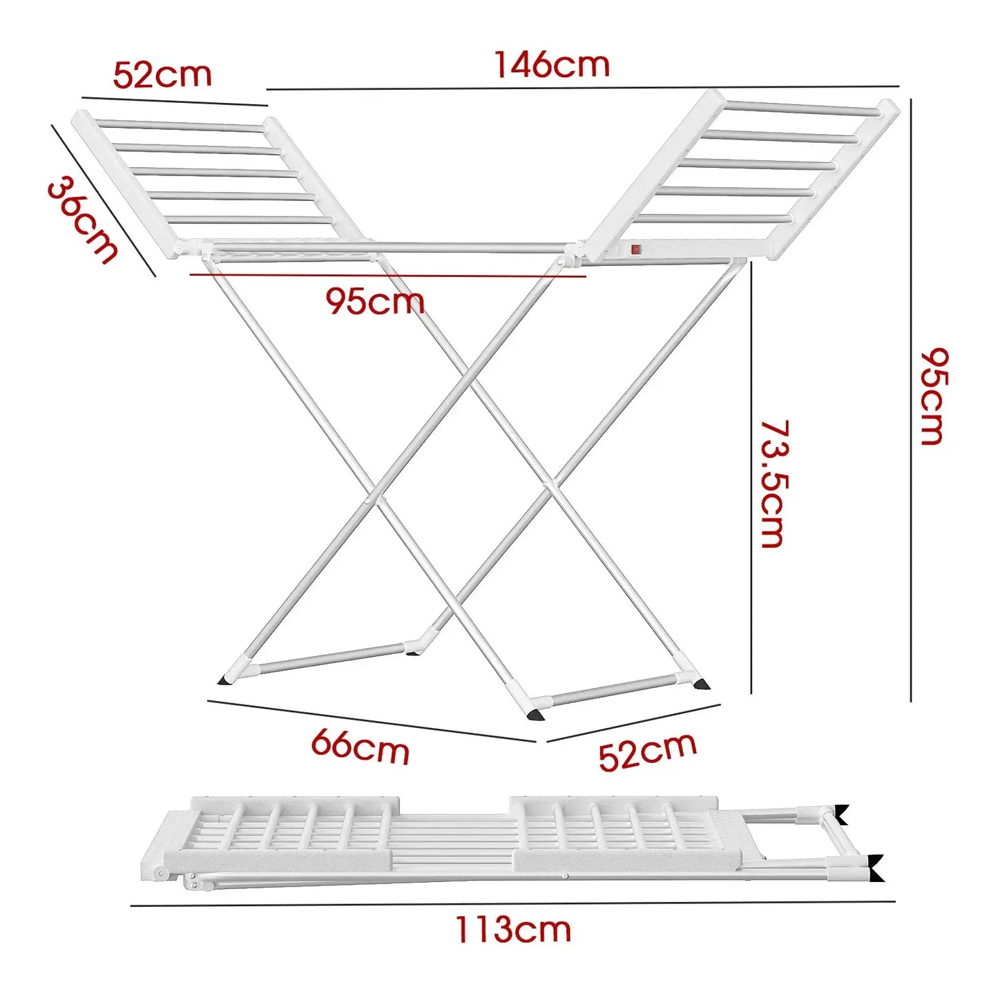 White 220W Electric Heated Towel Rack in Silver with 20 Bars for Fast Drying - Image 7
