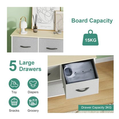 Black Chest of 5 Drawers Storage Cabinet Dresser Unit for Living Room or Bedroom - Image 4