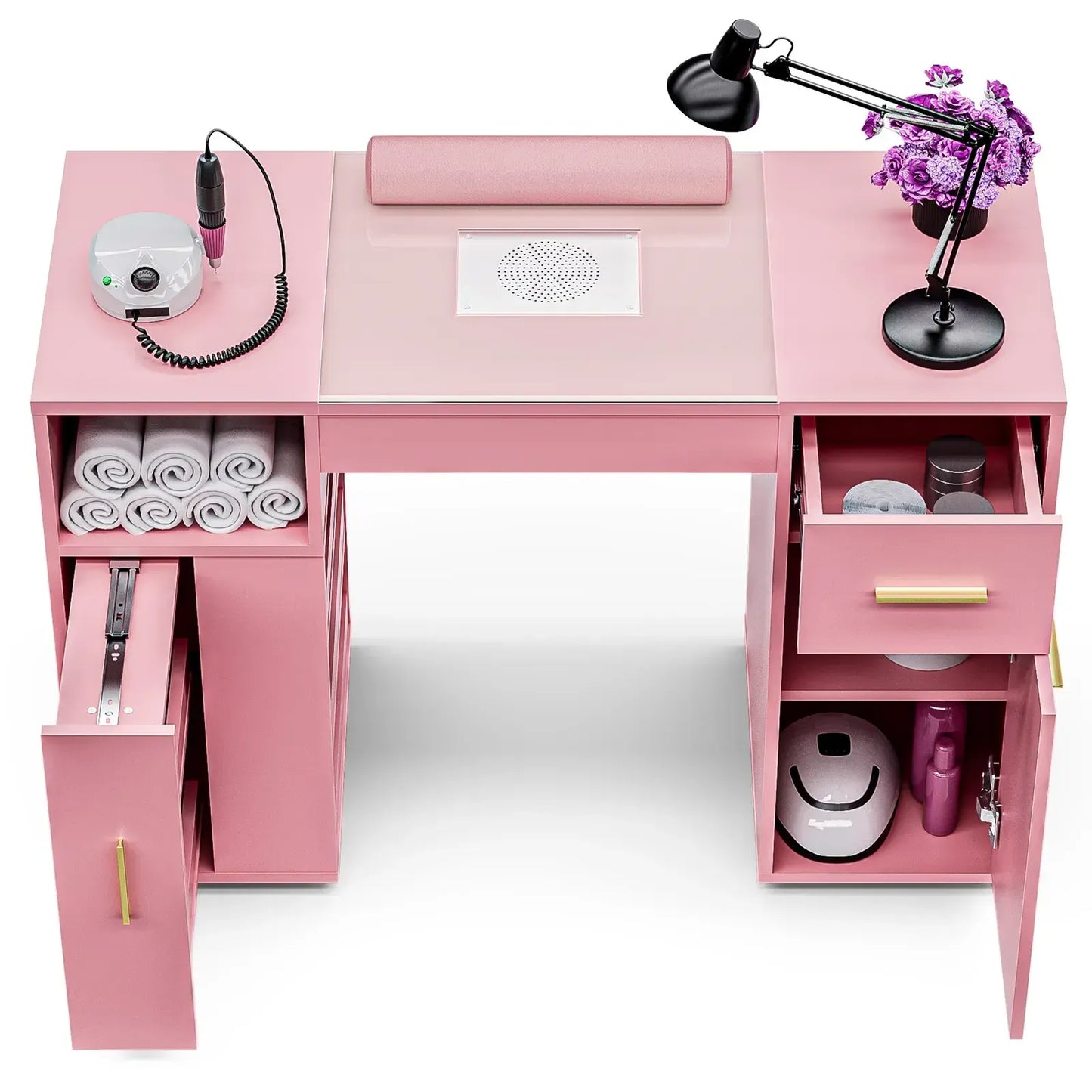 Pink Manicure Table with Electric Dust Collector and Storage, 108x45x77cm - Image 5