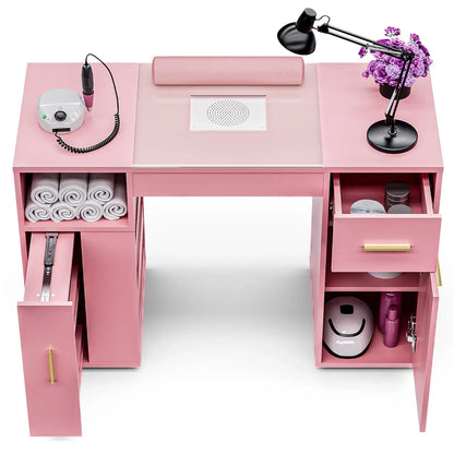 Pink Manicure Table with Electric Dust Collector and Storage, 108x45x77cm - Image 5