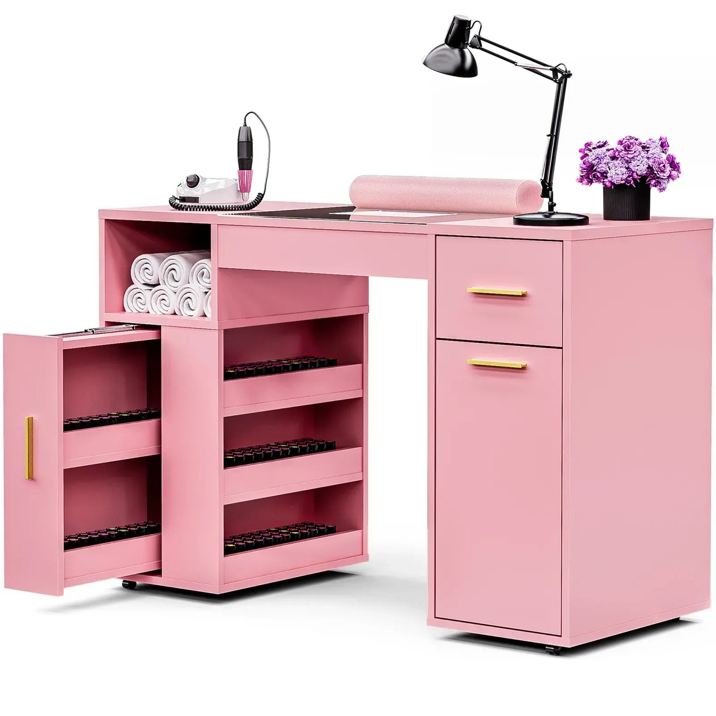 Pink Manicure Table with Electric Dust Collector and Storage, 108x45x77cm - Image 7
