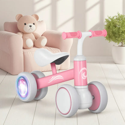 Pink Baby Balance Bike with LED Lights, 55x23x39cm, Suitable for Toddlers Aged 12-36 Months