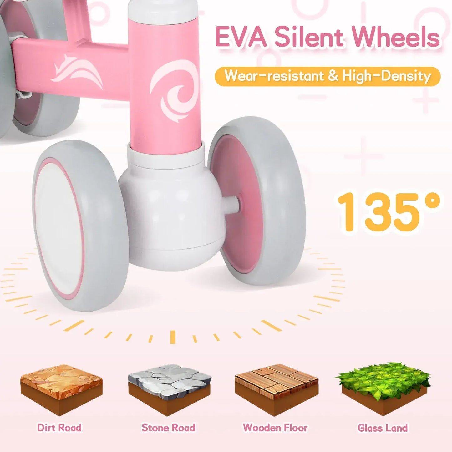 Pink Baby Balance Bike with LED Lights, 55x23x39cm, Suitable for Toddlers Aged 12-36 Months - Image 2