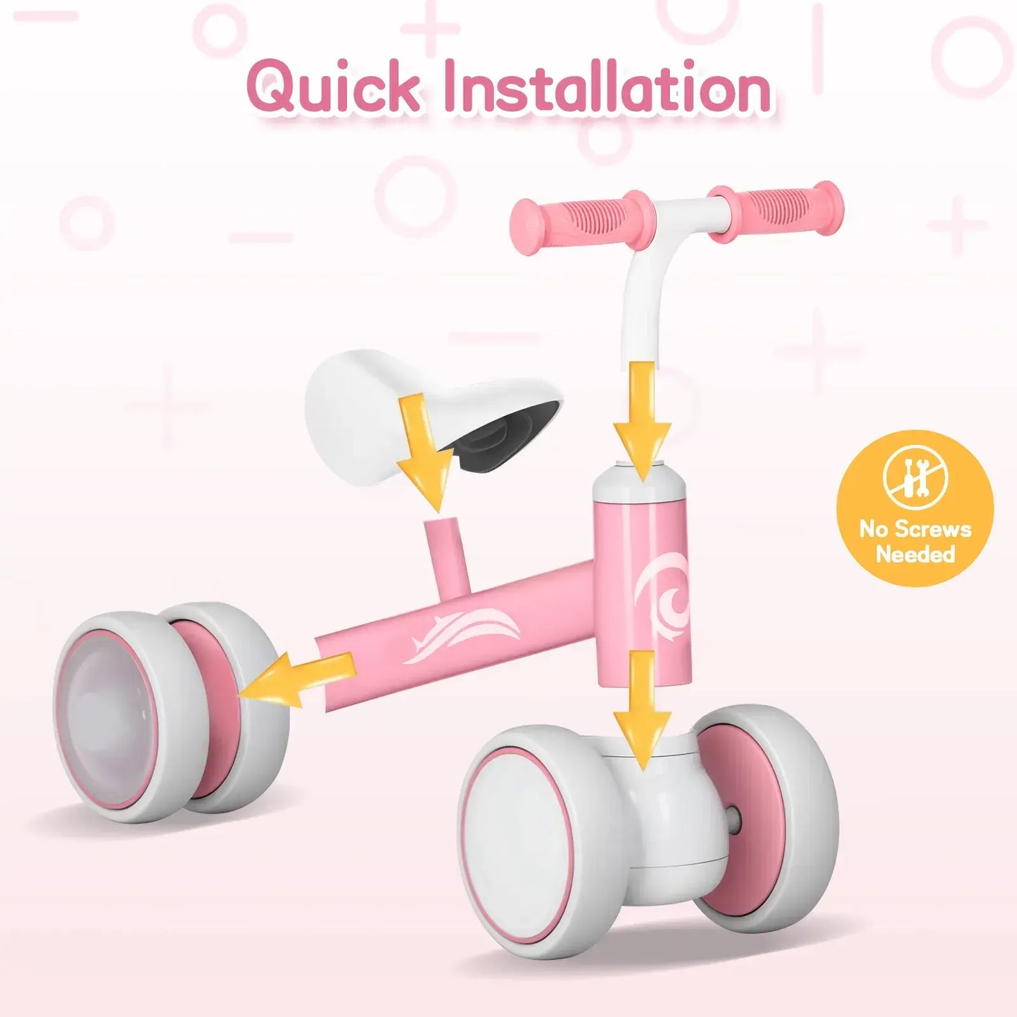 Pink Baby Balance Bike with LED Lights, 55x23x39cm, Suitable for Toddlers Aged 12-36 Months - Image 5