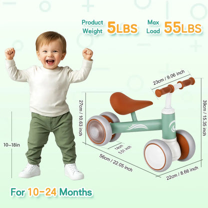 Green Baby Balance Bike with LED Lights, 4 Wheels, Lightweight Design for Toddlers - Image 4