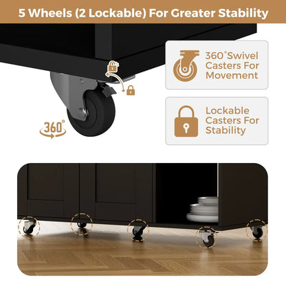 Kitchen Island Cart on Wheels with Charging Station, Black, 83x38x82cm - Image 3