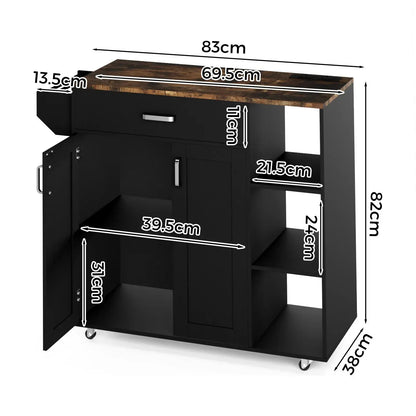 Kitchen Island Cart on Wheels with Charging Station, Black, 83x38x82cm - Image 4