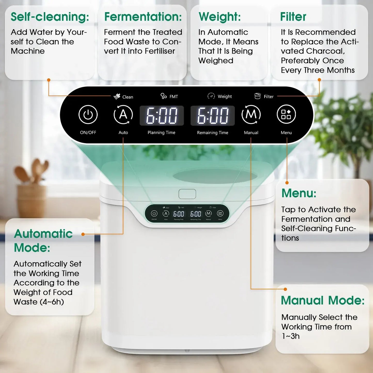 4L Electric Composter in White for Kitchen Food Waste Recycling - Image 5