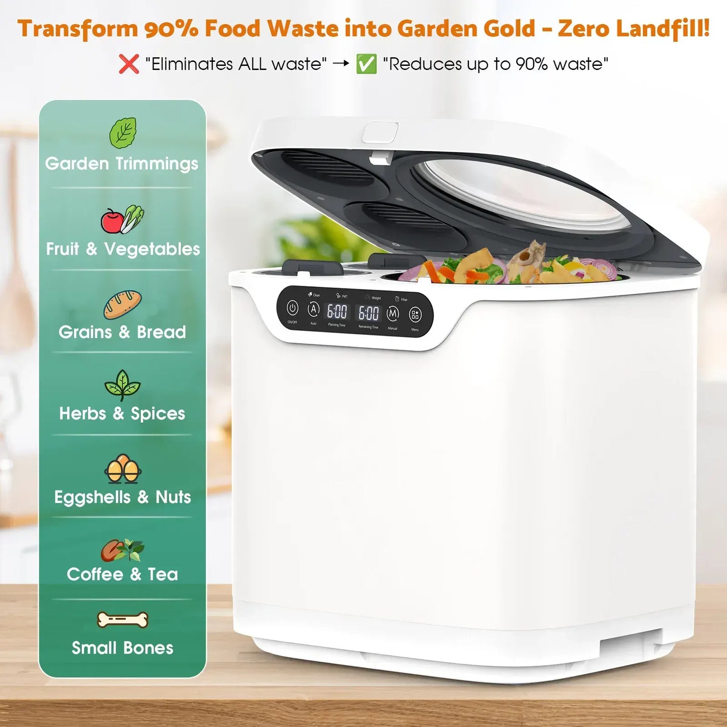 4L Electric Composter in White for Kitchen Food Waste Recycling - Image 7