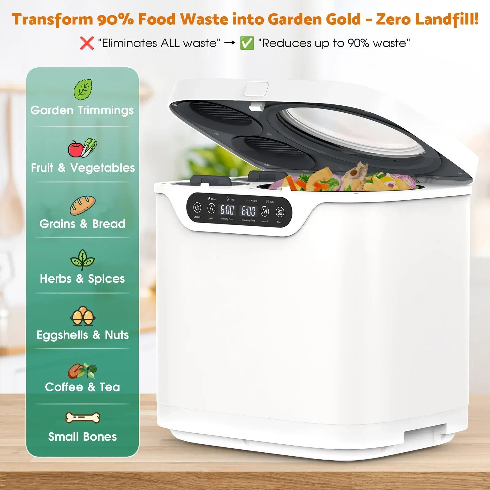 4L Electric Composter in White for Kitchen Food Waste Recycling - Image 7