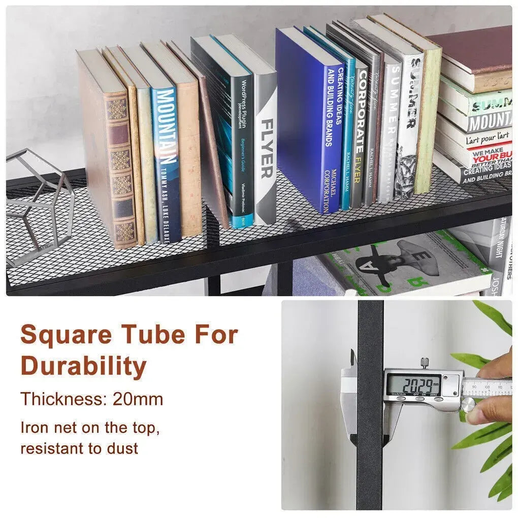Metal Bookcase With Drawers, Dark Walnut & Black, 90x30x180cm, 6 Shelves - Image 2