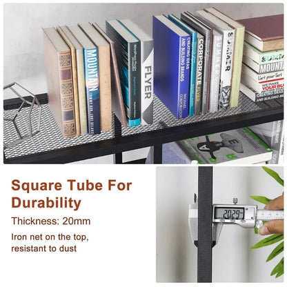 Metal Bookcase With Drawers, Dark Walnut & Black, 90x30x180cm, 6 Shelves - Image 2