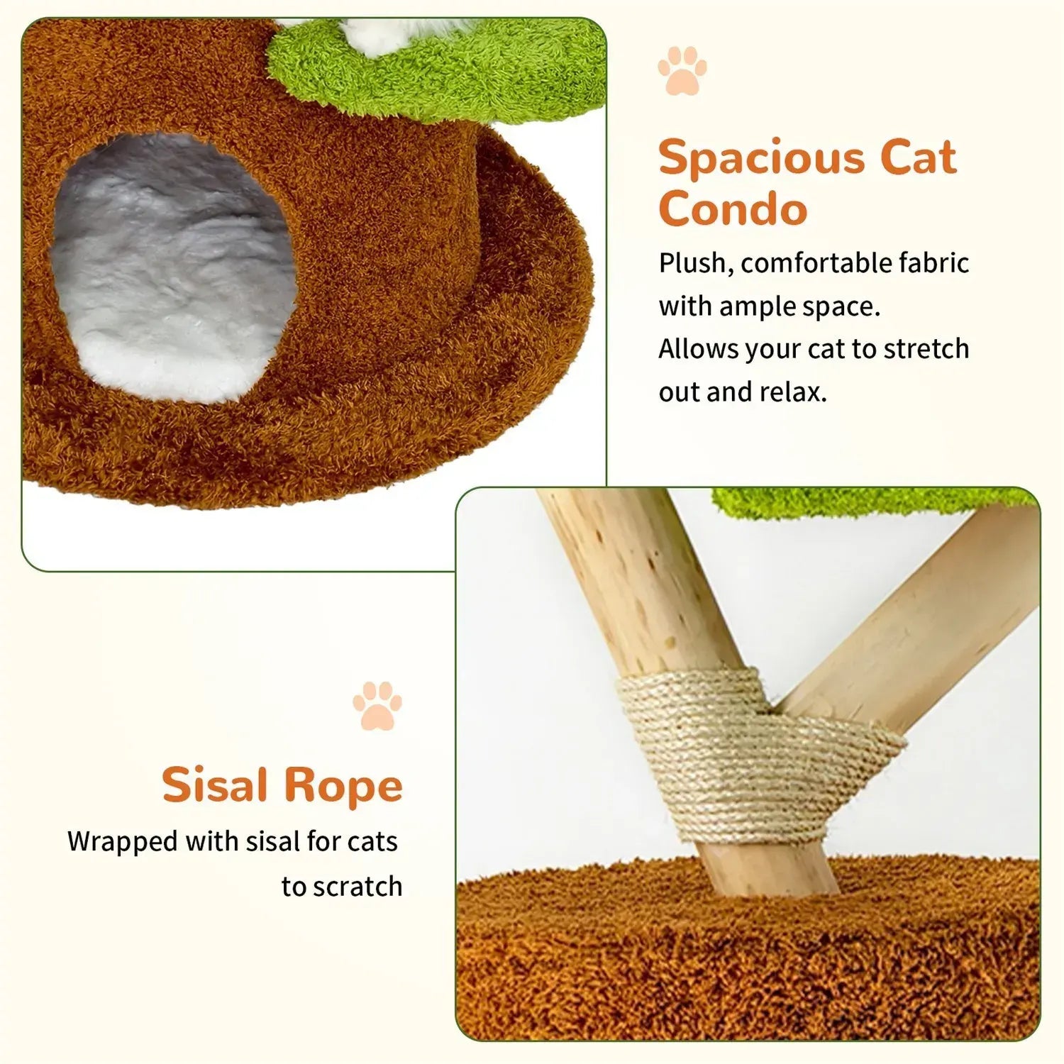 Large Multi-Level Cat Tree Tower in Green & Brown with Plush and Wood Design, 61x148cm - Image 6