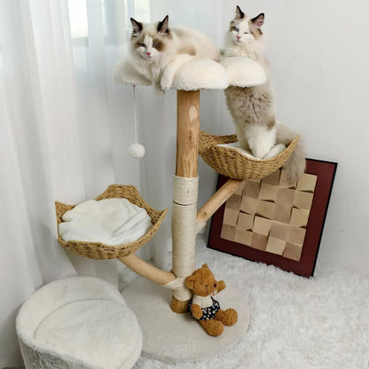 Extra Large Black Cat Tree Tower with Real Wood and Wicker Basket, 60x111cm - Image 5
