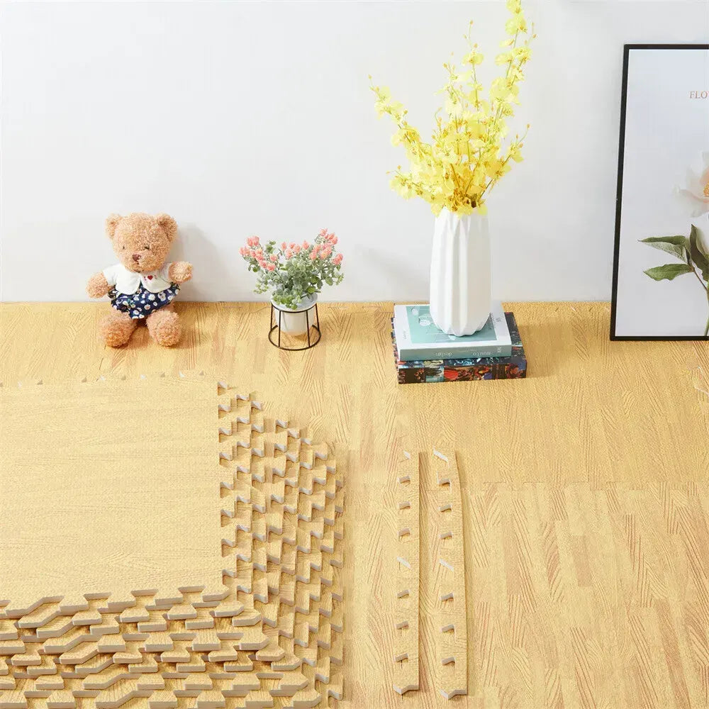 Natural Wood Interlocking Heavy Duty EVA Foam Gym Flooring Mats - 60x60cm - 12 Tiles