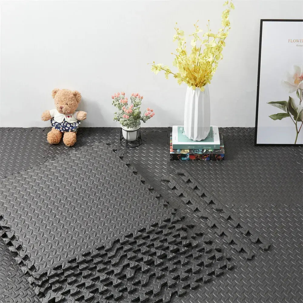 White Wood Grain Interlocking Heavy Duty EVA Foam Gym Flooring Mats - 60x60cm - 12 Tiles - Image 3