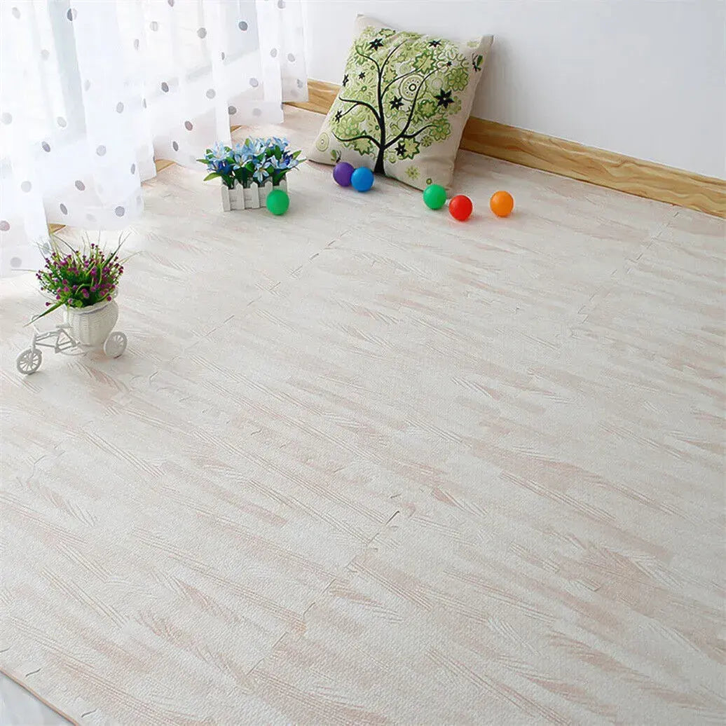 White Wood Grain Interlocking Heavy Duty EVA Foam Gym Flooring Mats - 60x60cm - 24 Tiles - Image 5