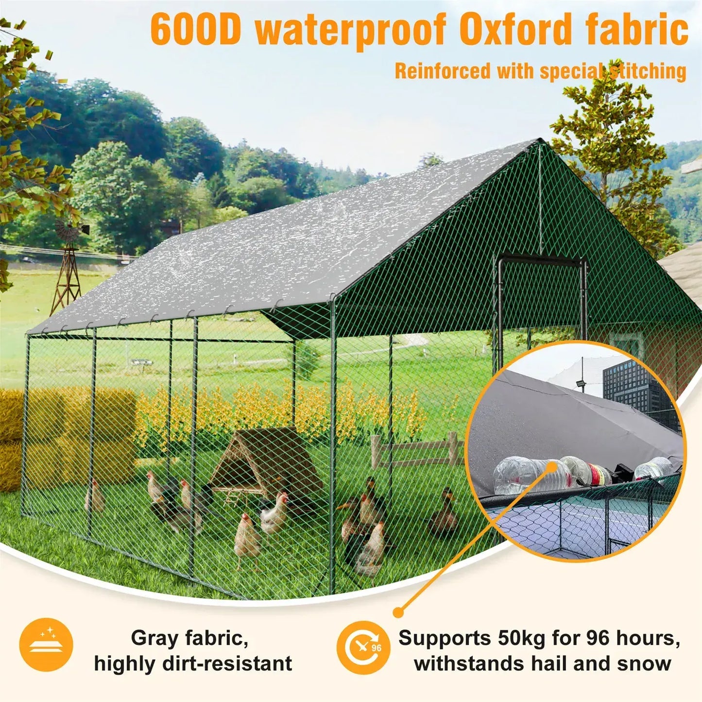 Heavy Duty Large Black Metal Walk-In Chicken Run Coop with Cover, 276x207x300cm - Image 5