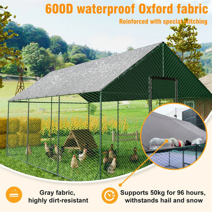 Heavy Duty Large Black Metal Walk-In Chicken Run Coop with Cover, 276x207x300cm - Image 5