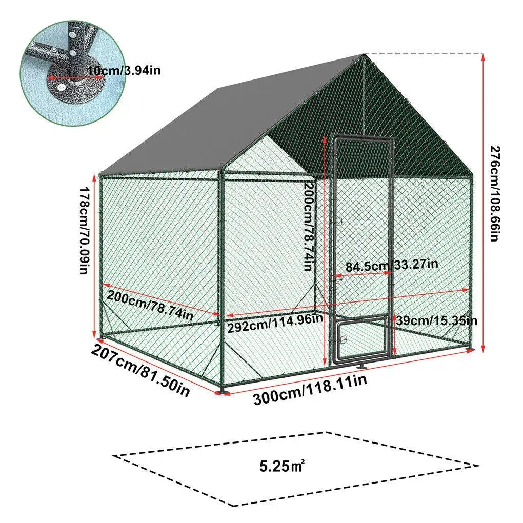 Heavy Duty Large Black Metal Walk-In Chicken Run Coop with Cover, 276x207x300cm - Image 6