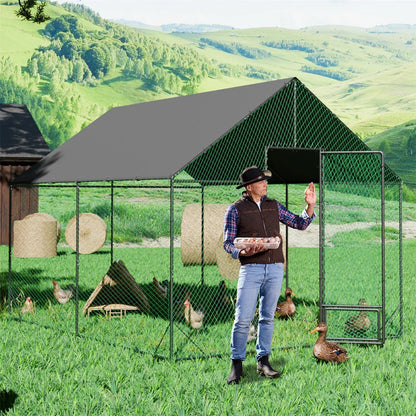 Heavy Duty Large Black Metal Walk-In Chicken Run Coop with Cover, 276x207x300cm - Image 8