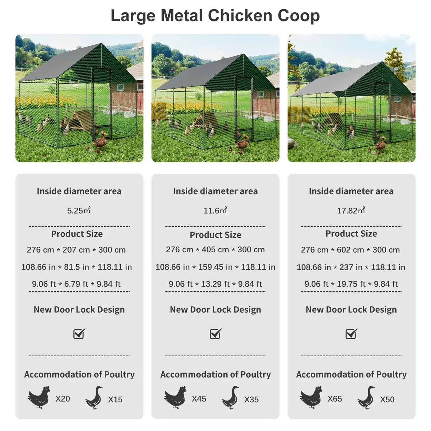 Heavy Duty XL Metal Walk-In Chicken Run with Cover, 276x405x300cm, Black - Image 9