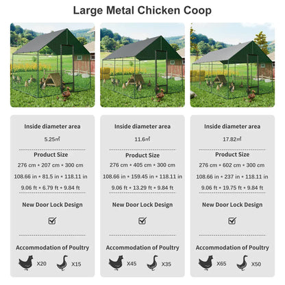 Heavy Duty XL Metal Walk-In Chicken Run with Cover, 276x405x300cm, Black - Image 9