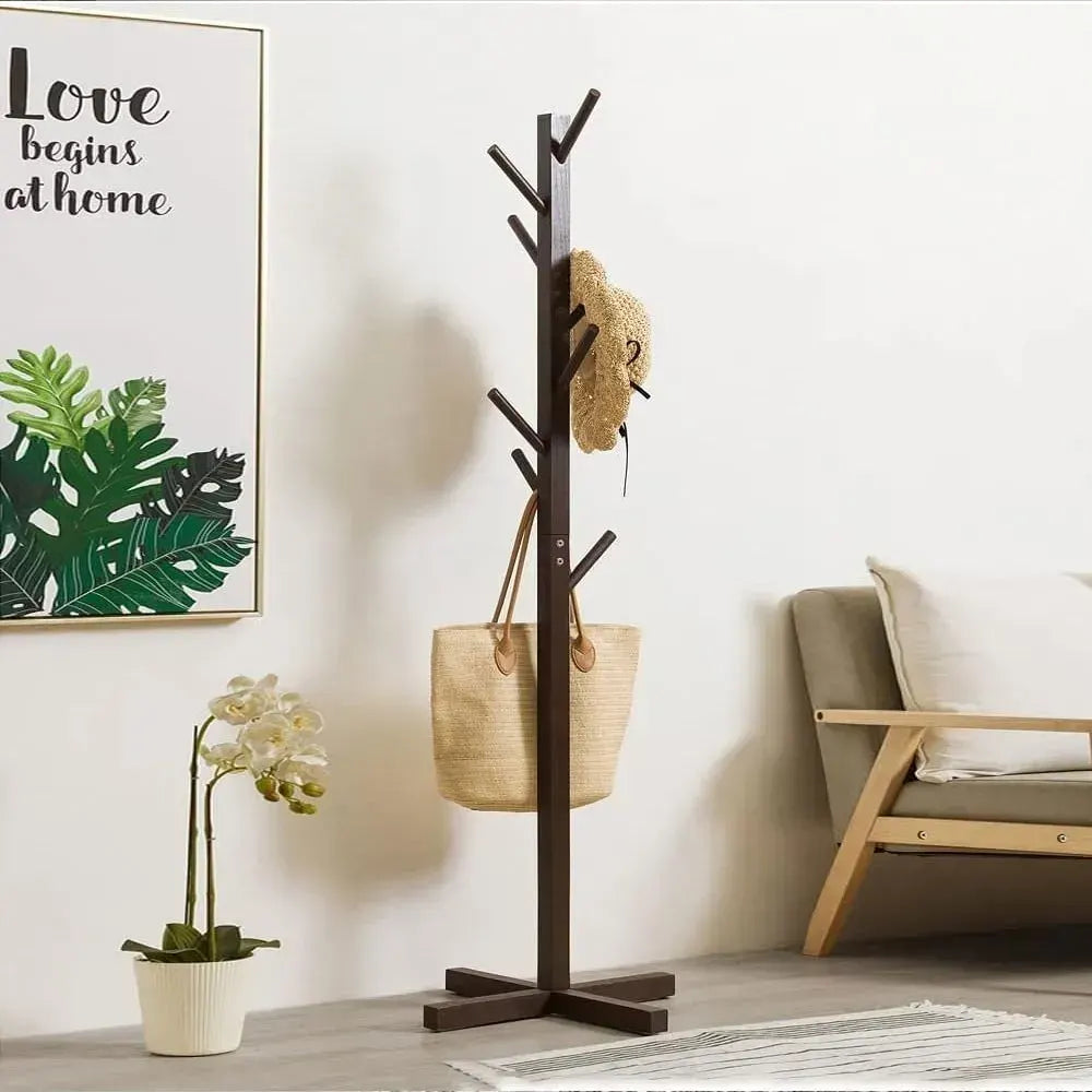 Solid Wood Coat Rack Stand in Natural Finish for Entryway, 80x180cm - Image 3