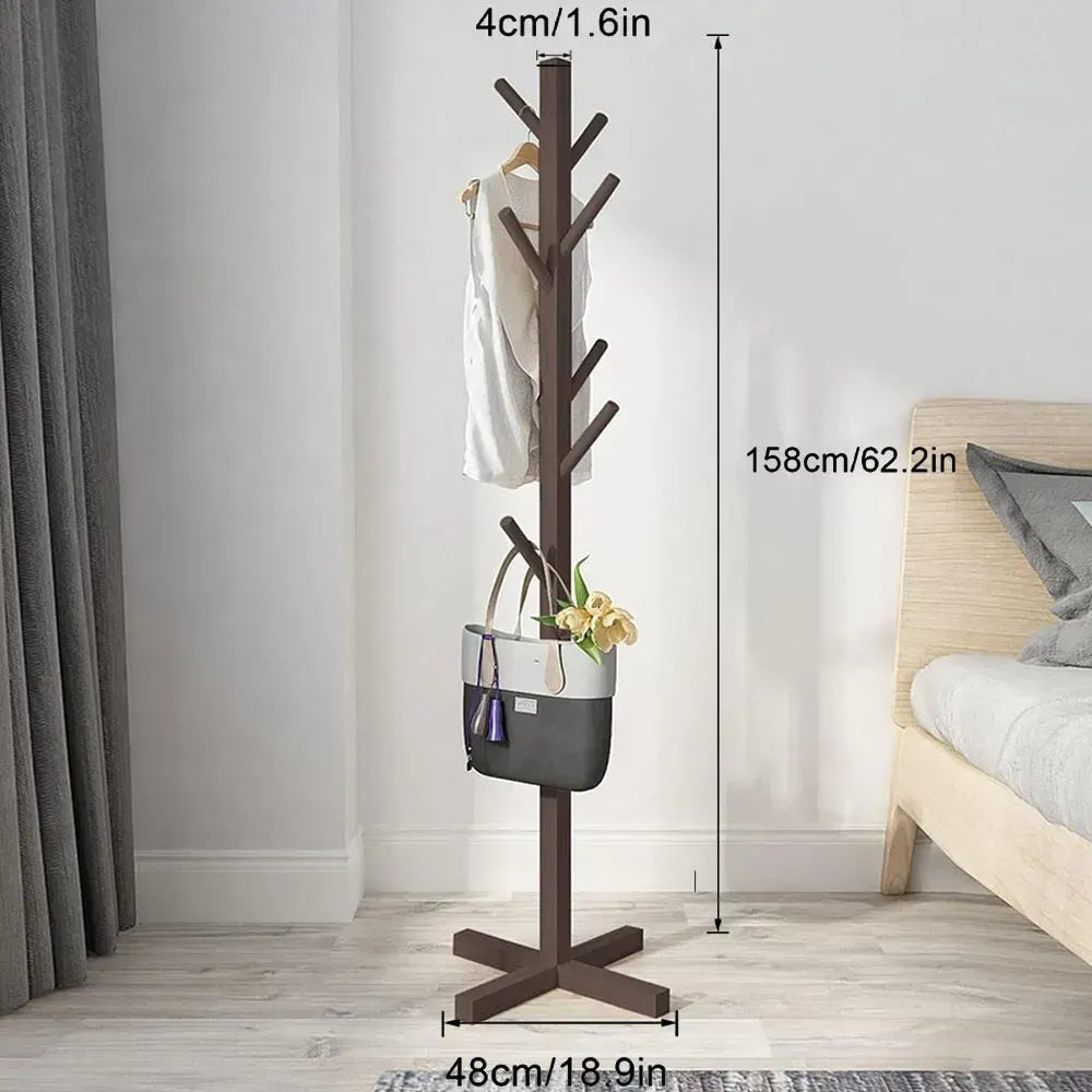 Solid Wood Coat Rack Stand in Natural Finish for Entryway, 80x180cm - Image 5