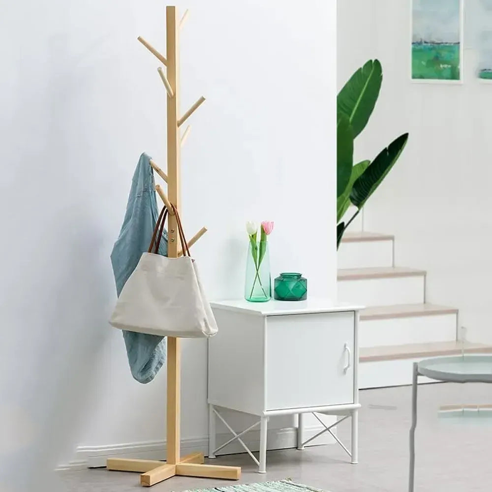 Solid Wood Coat Rack Stand in Natural Finish for Entryway, 80x180cm - Image 6