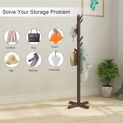 Solid Wood Coat Rack Stand in Natural Finish for Entryway, 80x180cm - Image 7