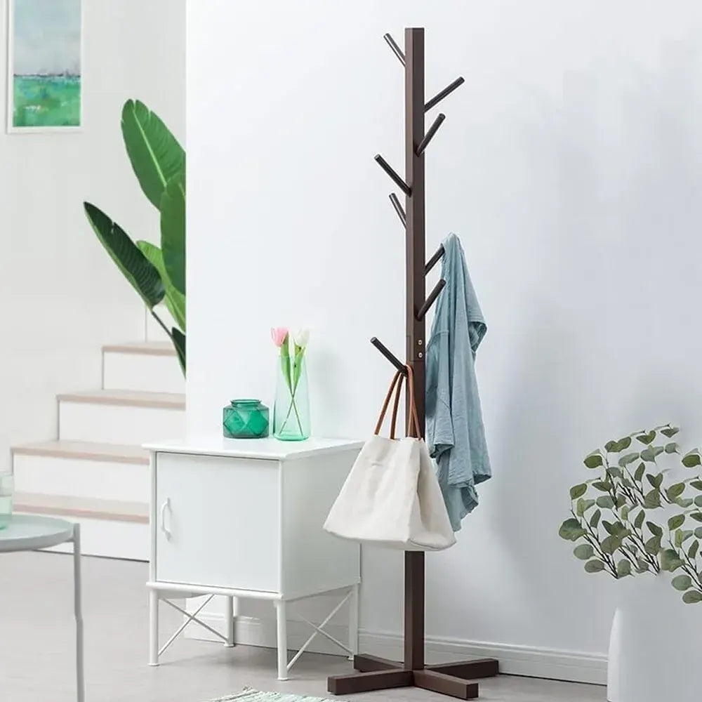 Solid Wood Coat Rack Stand in Natural Finish for Entryway, 80x180cm - Image 8