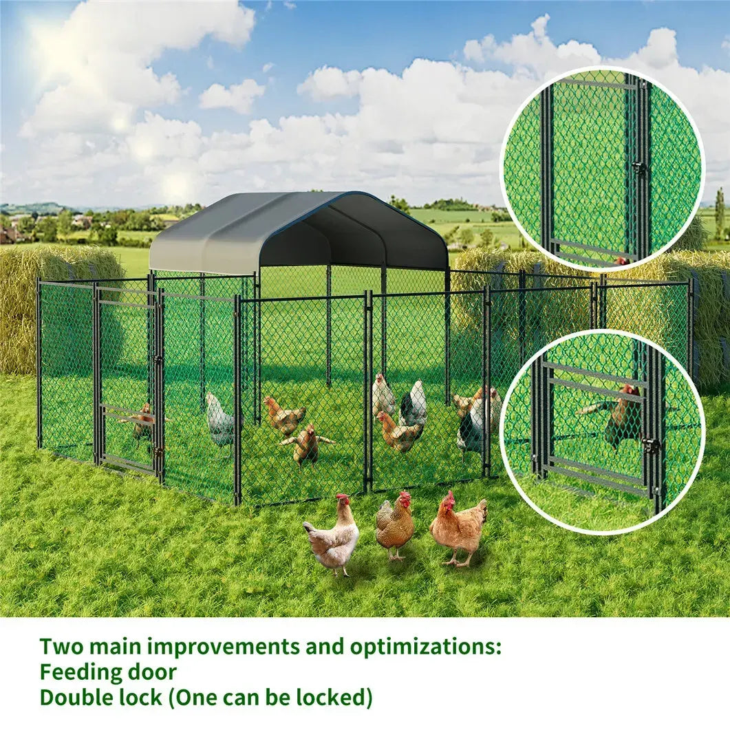 Chicken Run Coop 304.8 x 396.24 cm Covered Poultry Rabbit Hen Cage with Feeding Door - Image 2