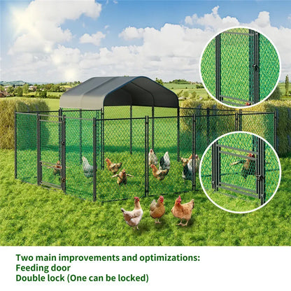 Chicken Run Coop 304.8 x 396.24 cm Covered Poultry Rabbit Hen Cage with Feeding Door - Image 2