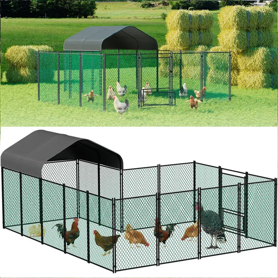 Chicken Run Coop 304.8 x 396.24 cm Covered Poultry Rabbit Hen Cage with Feeding Door - Image 3