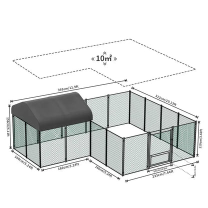Chicken Run Coop 304.8 x 396.24 cm Covered Poultry Rabbit Hen Cage with Feeding Door - Image 6