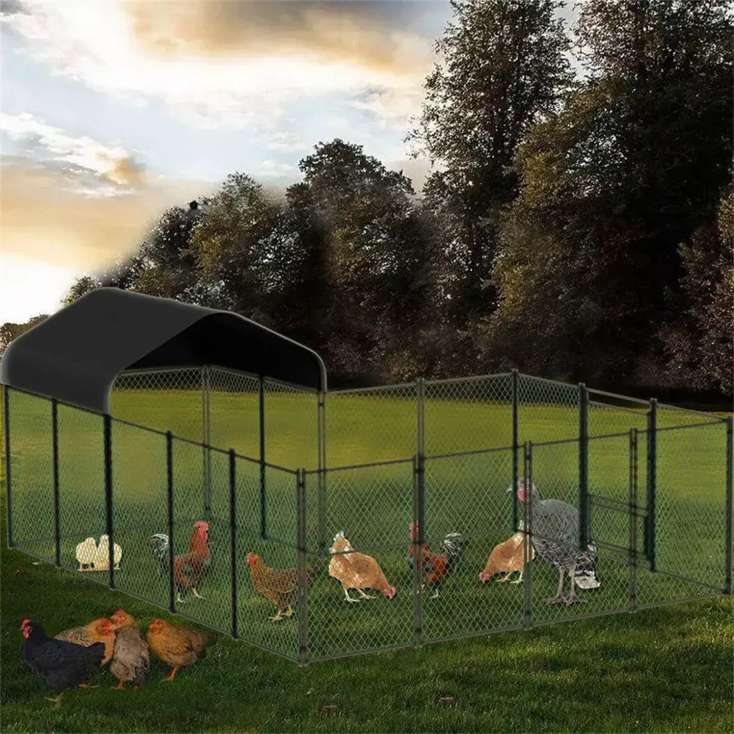 Chicken Run Coop 304.8 x 396.24 cm Covered Poultry Rabbit Hen Cage with Feeding Door - Image 7