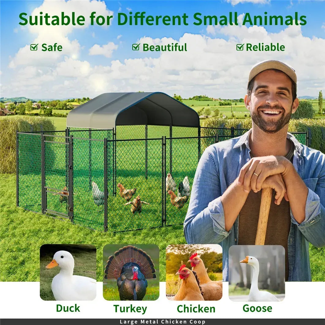 Chicken Run Coop 304.8 x 396.24 cm Covered Poultry Rabbit Hen Cage with Feeding Door - Image 8