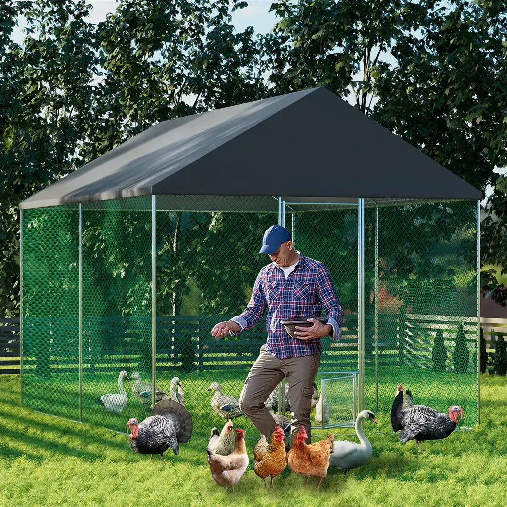 Extra Large Black Chicken Coop Cage Run Rabbit Hutch Walk-In Hen Enclosure 300x200x270cm - Image 4