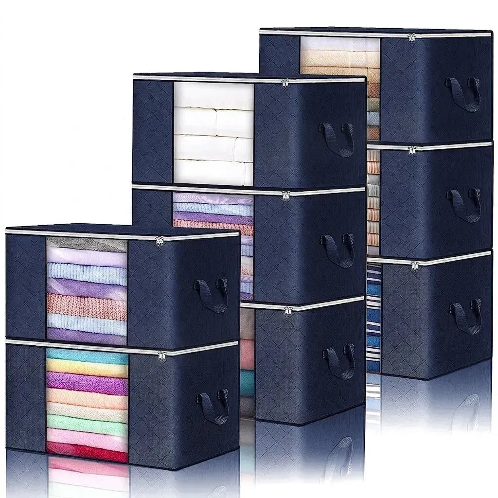 Large Navy Blue Quilt Storage Bags 60x40x35cm - 2-Pack Non-Woven Fabric Organiser with Zipper