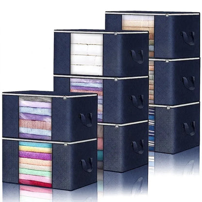 Large Navy Blue Quilt Storage Bags 60x40x35cm - 2-Pack Non-Woven Fabric Organiser with Zipper