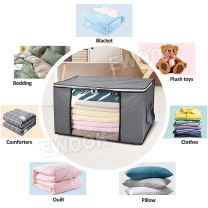 Large Navy Blue Quilt Storage Bags 60x40x35cm - 2-Pack Non-Woven Fabric Organiser with Zipper - Image 4