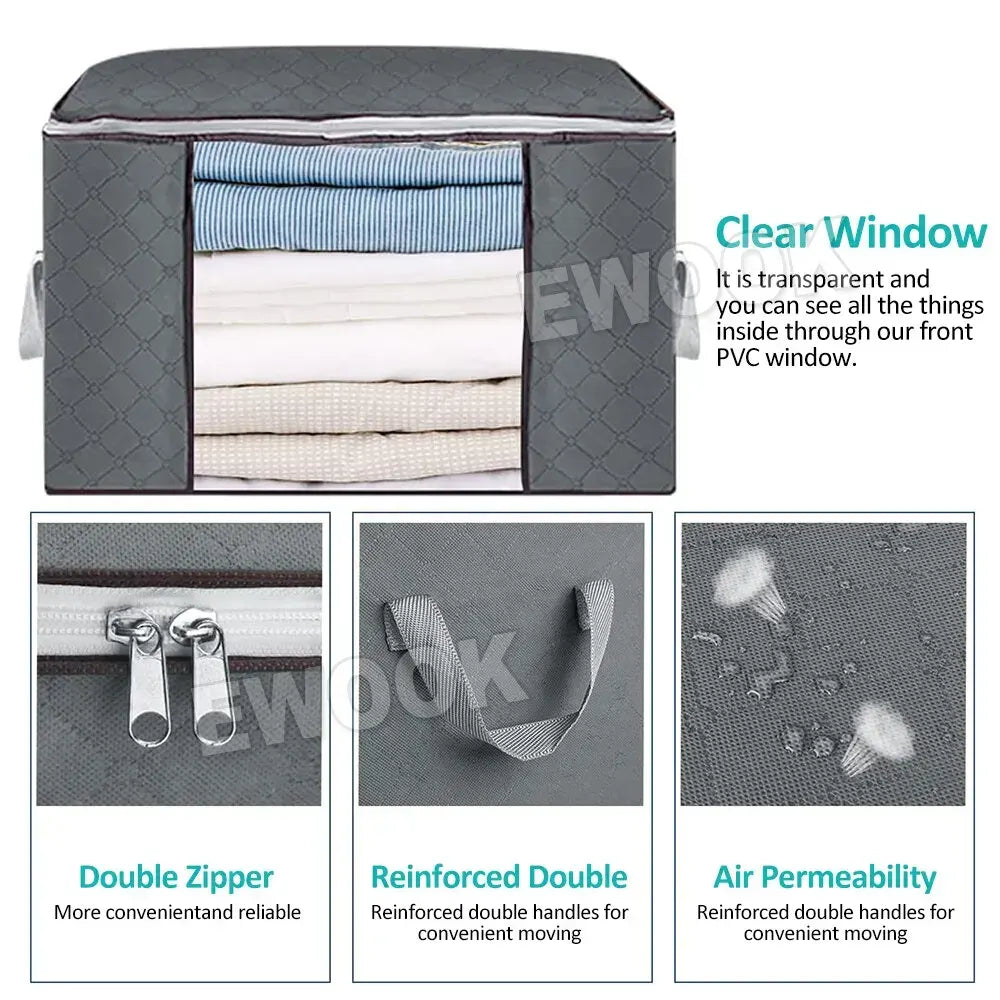 Large Navy Blue Quilt Storage Bags 60x40x35cm - 2-Pack Non-Woven Fabric Organiser with Zipper - Image 8