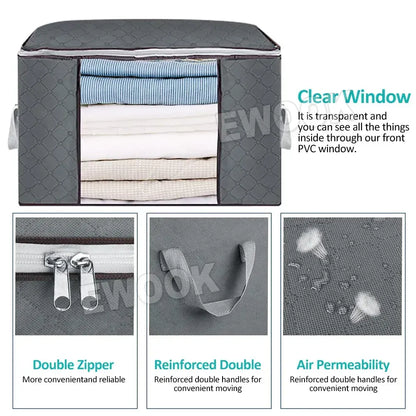 Large Navy Blue Quilt Storage Bags 60x40x35cm - 2-Pack Non-Woven Fabric Organiser with Zipper - Image 8