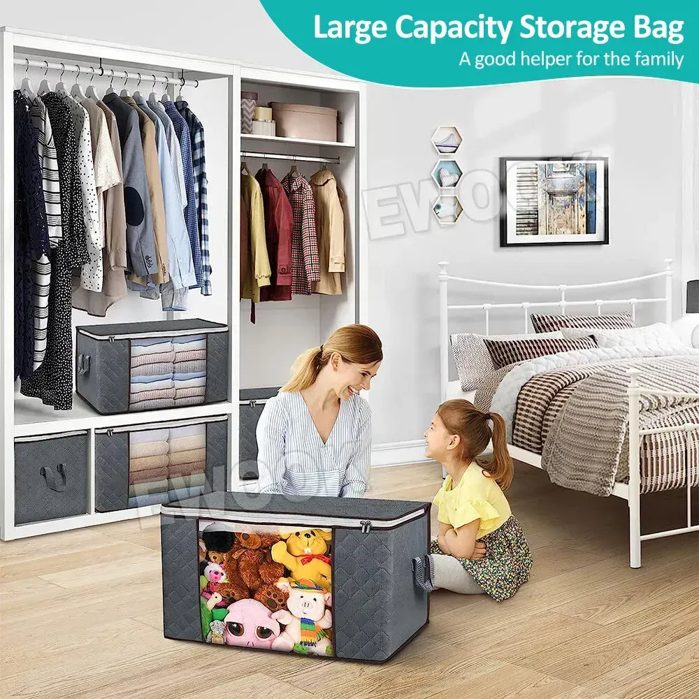 Large Navy Blue Quilt Storage Bags 60x40x35cm - 2-Pack Non-Woven Fabric Organiser with Zipper - Image 9