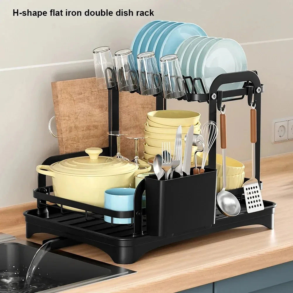 2 Tier Dish Drainer Rack with Drain Basket - Image 2